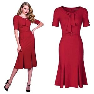 Stop Staring 40s Rockabilly Pinup Rouge Red Retro Pencil Wiggle VLV Dress